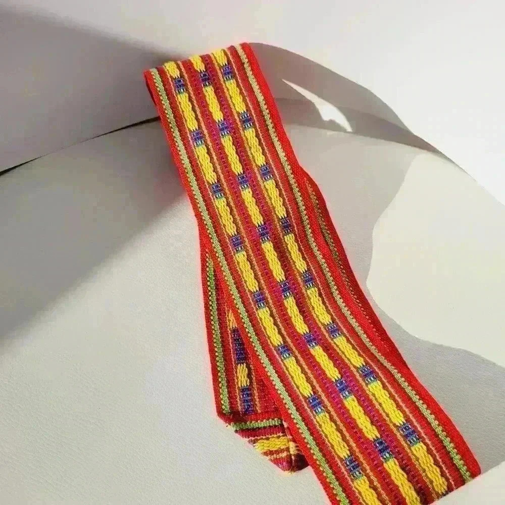 Vintage Rainbow Blue Yellow Red Woven Belt Hand Crafted 34 1/2" Long - Picture 6 of 10